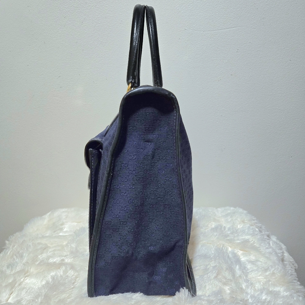 Gucci Vintage 1970s Blue Monogram Large Top Handle Tote Bag with COA - Picture 7 of 10
